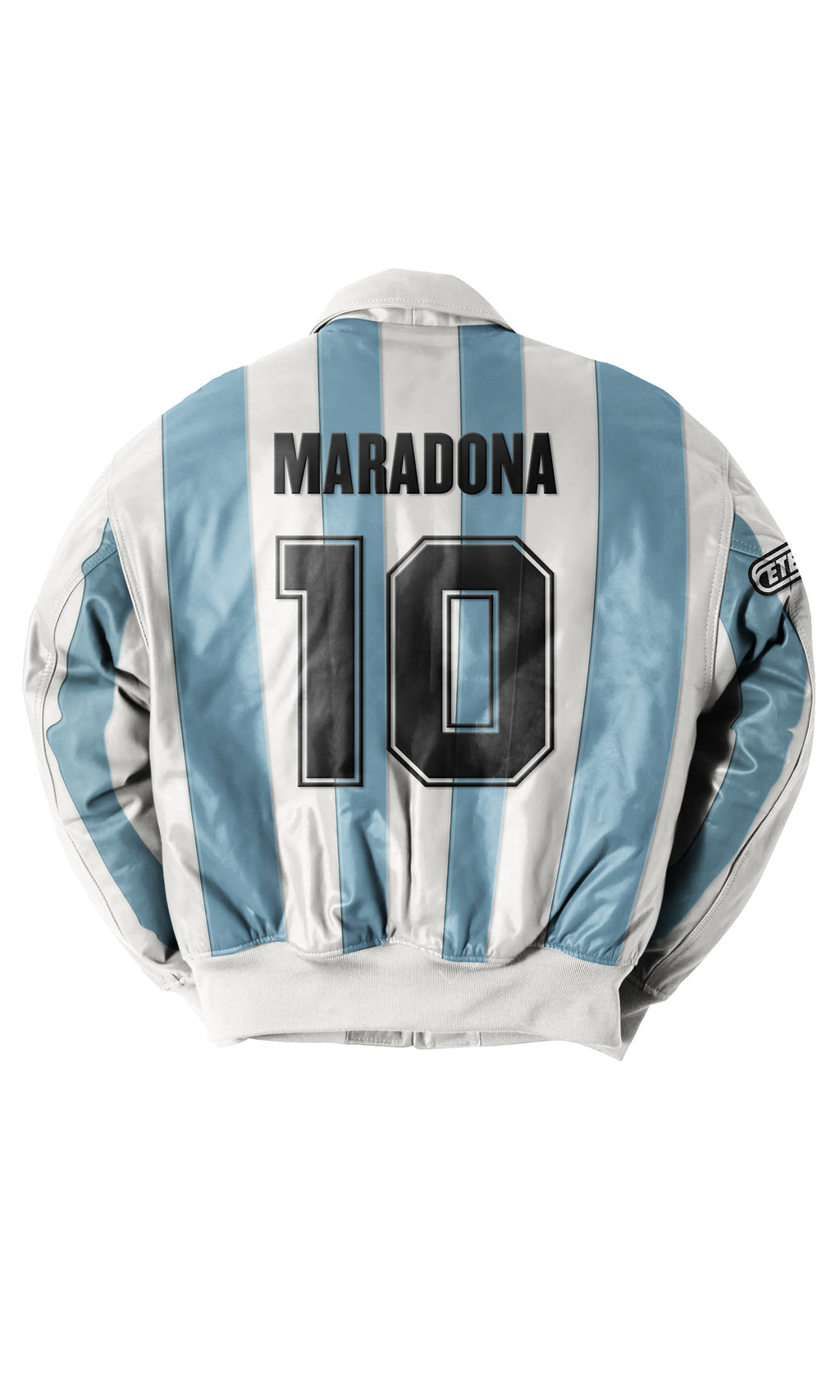 Eternal Core Football Bomber Jacket. Jacket with 'Maradona' and number '10' on a white background
