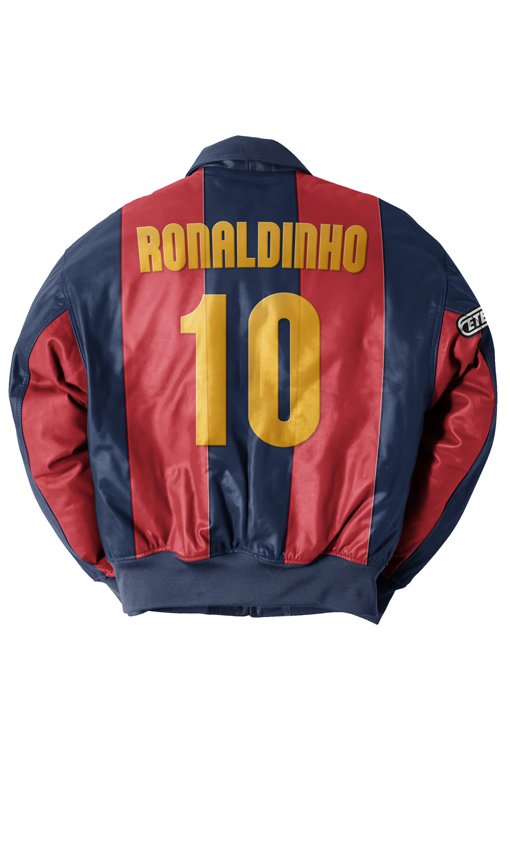 Eternal Core Football Bomber Jacket. Jacket with 'Ronaldinho' and number '10' on a white background
