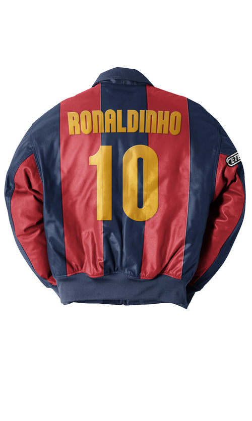 Eternal Core Football Bomber Jacket. Jacket with 'Ronaldinho' and number '10' on a white background