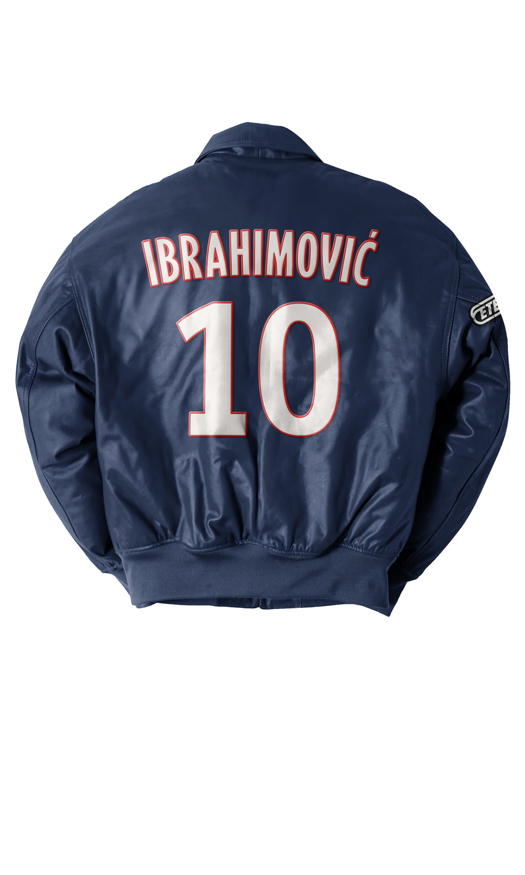 Eternal Core Football Bomber Jacket. Navy jacket with 'IBRAHIIMOVIC' and number '10' on a white background