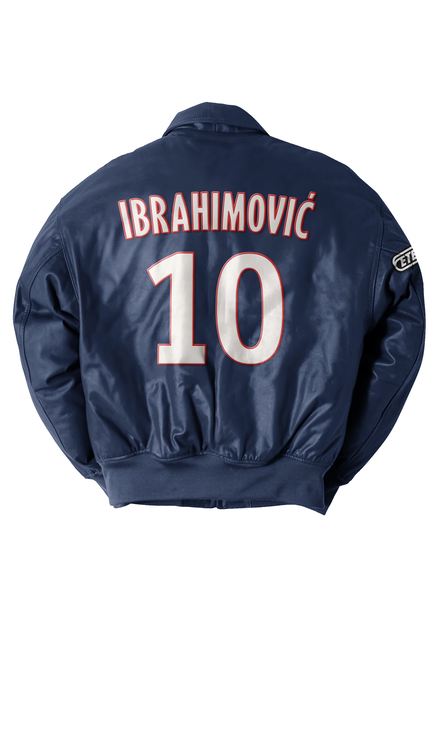 Eternal Core Football Bomber Jacket. Navy jacket with 'IBRAHIIMOVIC' and number '10' on a white background