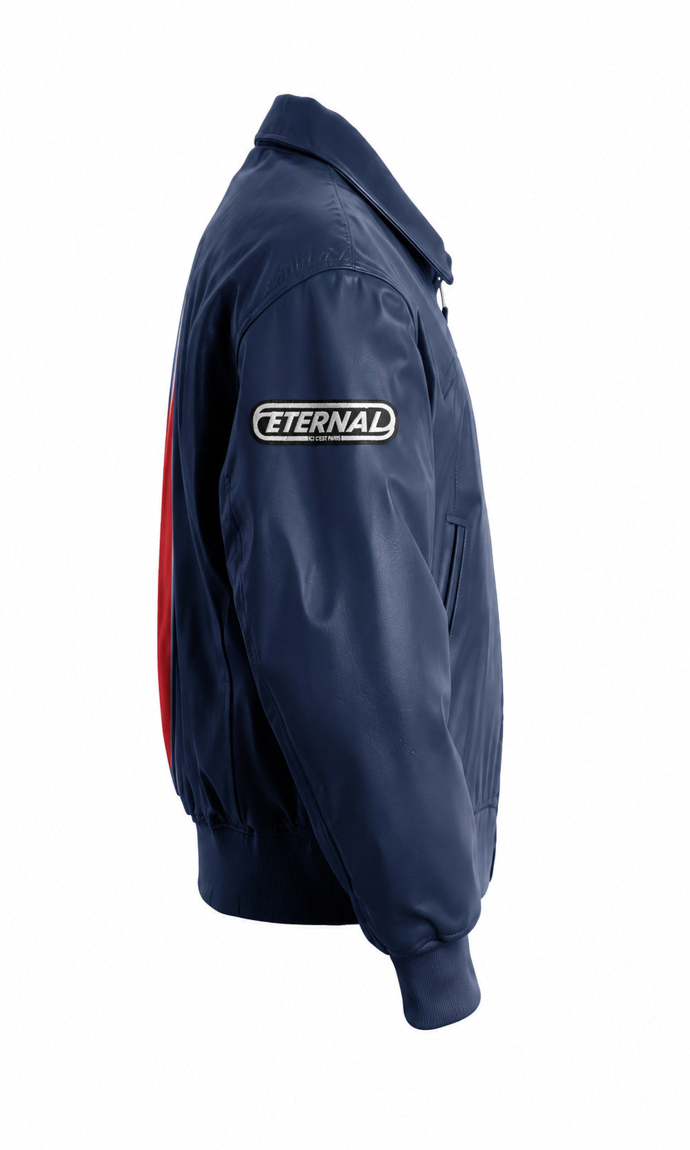 Navy jacket with 'Eternal' logo on a white background